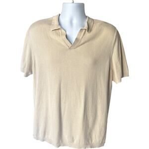 ASOS M Minimalist Knit Polo Stone Beige Tan Short Sleeve Cotton Preppy